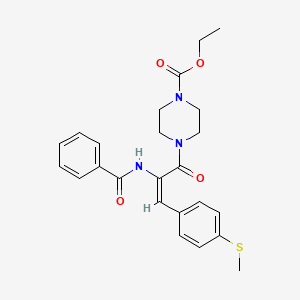 molecular formula C24H27N3O4S B5308604 Ethyl 4-(2-benzamido-3-(4-(methylthio)phenyl)acryloyl)piperazine-1-carboxylate 
