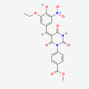 molecular formula C21H17N3O9 B5310111 methyl 4-[(5E)-5-[(3-ethoxy-4-hydroxy-5-nitrophenyl)methylidene]-2,4,6-trioxo-1,3-diazinan-1-yl]benzoate 