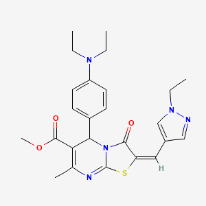 molecular formula C25H29N5O3S B5310277 METHYL 5-[4-(DIETHYLAMINO)PHENYL]-2-[(E)-1-(1-ETHYL-1H-PYRAZOL-4-YL)METHYLIDENE]-7-METHYL-3-OXO-2,3-DIHYDRO-5H-[1,3]THIAZOLO[3,2-A]PYRIMIDINE-6-CARBOXYLATE 