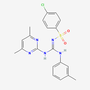 molecular formula C20H20ClN5O2S B5310396 (E)-N''-(4-CHLOROBENZENESULFONYL)-N'-(4,6-DIMETHYLPYRIMIDIN-2-YL)-N-(3-METHYLPHENYL)GUANIDINE 