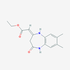 molecular formula C15H18N2O3 B531097 ethyl (2E)-2-(7,8-dimethyl-4-oxo-1,5-dihydro-1,5-benzodiazepin-2-ylidene)acetate 