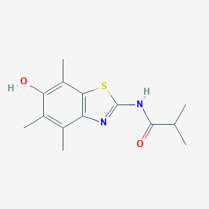 molecular formula C14H18N2O2S B053115 PROPANAMIDE,N-(6-HYDROXY-4,5,7-TRIMETHYL-2-BENZOTHIAZOLYL)-2-METHYL- CAS No. 120164-62-7