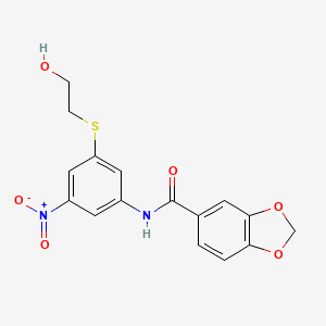molecular formula C16H14N2O6S B5311677 N-{3-[(2-HYDROXYETHYL)SULFANYL]-5-NITROPHENYL}-2H-13-BENZODIOXOLE-5-CARBOXAMIDE 
