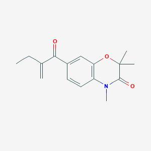 molecular formula C16H19NO3 B053128 2,2,4-Trimethyl-7-(2-methylene-1-oxobutyl)-2H-1,4-benzoxazin-3(4H)-one CAS No. 116337-83-8