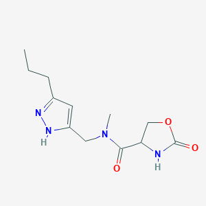 molecular formula C12H18N4O3 B5314010 N-methyl-2-oxo-N-[(3-propyl-1H-pyrazol-5-yl)methyl]-1,3-oxazolidine-4-carboxamide 