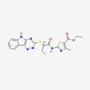 molecular formula C20H20N6O3S2 B5315150 ETHYL 4-METHYL-2-(2-{5H-[1,2,4]TRIAZINO[5,6-B]INDOL-3-YLSULFANYL}BUTANAMIDO)-1,3-THIAZOLE-5-CARBOXYLATE 