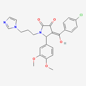 molecular formula C25H24ClN3O5 B5315296 4-(4-Chlorobenzoyl)-5-(3,4-dimethoxyphenyl)-3-hydroxy-1-[3-(1H-imidazol-1-YL)propyl]-2,5-dihydro-1H-pyrrol-2-one 