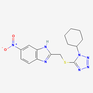 molecular formula C15H17N7O2S B5316602 2-{[(1-CYCLOHEXYL-1,2,3,4-TETRAZOL-5-YL)SULFANYL]METHYL}-5-NITRO-1H-1,3-BENZODIAZOLE 