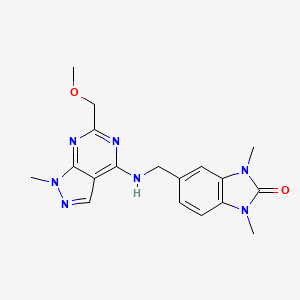 molecular formula C18H21N7O2 B5317447 5-({[6-(methoxymethyl)-1-methyl-1H-pyrazolo[3,4-d]pyrimidin-4-yl]amino}methyl)-1,3-dimethyl-1,3-dihydro-2H-benzimidazol-2-one 