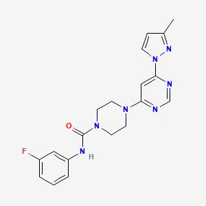 molecular formula C19H20FN7O B5317637 N-(3-fluorophenyl)-4-[6-(3-methyl-1H-pyrazol-1-yl)-4-pyrimidinyl]-1-piperazinecarboxamide 