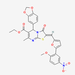 molecular formula C29H23N3O9S B5318010 Ethyl (2Z)-5-(2H-1,3-benzodioxol-5-YL)-2-{[5-(2-methoxy-5-nitrophenyl)furan-2-YL]methylidene}-7-methyl-3-oxo-2H,3H,5H-[1,3]thiazolo[3,2-A]pyrimidine-6-carboxylate 