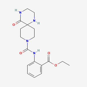 molecular formula C18H24N4O4 B5318191 ethyl 2-{[(5-oxo-1,4,9-triazaspiro[5.5]undec-9-yl)carbonyl]amino}benzoate 