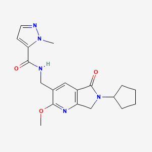 molecular formula C19H23N5O3 B5318347 N-[(6-cyclopentyl-2-methoxy-5-oxo-6,7-dihydro-5H-pyrrolo[3,4-b]pyridin-3-yl)methyl]-1-methyl-1H-pyrazole-5-carboxamide 