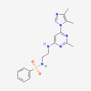 molecular formula C18H22N6O2S B5318582 N-(2-{[6-(4,5-dimethyl-1H-imidazol-1-yl)-2-methyl-4-pyrimidinyl]amino}ethyl)benzenesulfonamide 