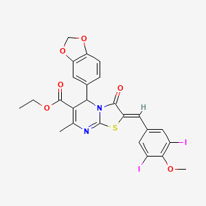 molecular formula C25H20I2N2O6S B5318656 ethyl (2Z)-5-(1,3-benzodioxol-5-yl)-2-[(3,5-diiodo-4-methoxyphenyl)methylidene]-7-methyl-3-oxo-5H-[1,3]thiazolo[3,2-a]pyrimidine-6-carboxylate 