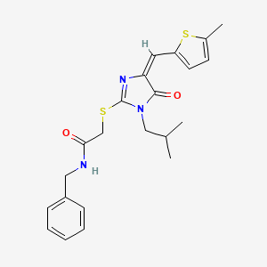molecular formula C22H25N3O2S2 B5319398 N-BENZYL-2-({1-ISOBUTYL-4-[(E)-1-(5-METHYL-2-THIENYL)METHYLIDENE]-5-OXO-4,5-DIHYDRO-1H-IMIDAZOL-2-YL}SULFANYL)ACETAMIDE 