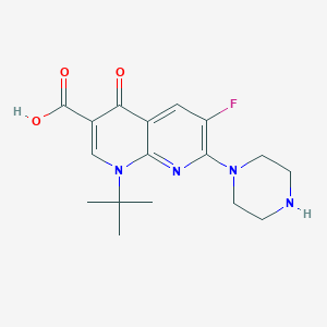 molecular formula C17H21FN4O3 B053197 1,8-Naphthyridine-3-carboxylic acid, 1,4-dihydro-1-(1,1-dimethylethyl)-6-fluoro-4-oxo-7-(1-piperazinyl)- CAS No. 116162-91-5