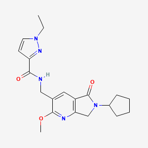 molecular formula C20H25N5O3 B5319823 N-[(6-cyclopentyl-2-methoxy-5-oxo-6,7-dihydro-5H-pyrrolo[3,4-b]pyridin-3-yl)methyl]-1-ethyl-1H-pyrazole-3-carboxamide 