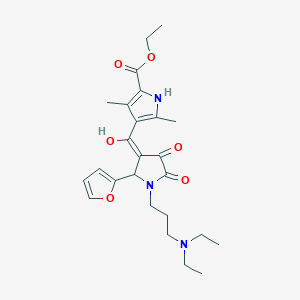 molecular formula C25H33N3O6 B5320033 ethyl 4-[(E)-[1-[3-(diethylamino)propyl]-2-(furan-2-yl)-4,5-dioxopyrrolidin-3-ylidene]-hydroxymethyl]-3,5-dimethyl-1H-pyrrole-2-carboxylate 
