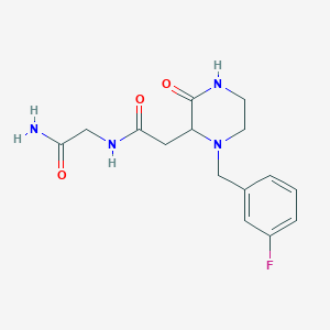 molecular formula C15H19FN4O3 B5320040 N~2~-{[1-(3-fluorobenzyl)-3-oxo-2-piperazinyl]acetyl}glycinamide 