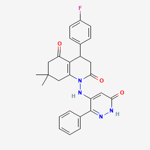 molecular formula C27H25FN4O3 B5320083 4-(4-FLUOROPHENYL)-7,7-DIMETHYL-1-[(6-OXO-3-PHENYL-1,6-DIHYDRO-4-PYRIDAZINYL)AMINO]-4,6,7,8-TETRAHYDRO-2,5(1H,3H)-QUINOLINEDIONE 