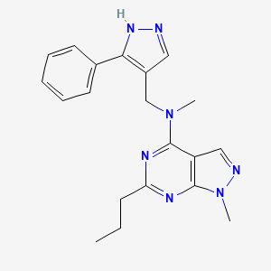molecular formula C20H23N7 B5320228 N,1-dimethyl-N-[(3-phenyl-1H-pyrazol-4-yl)methyl]-6-propyl-1H-pyrazolo[3,4-d]pyrimidin-4-amine 