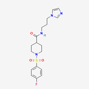 molecular formula C18H23FN4O3S B5320293 1-[(4-fluorophenyl)sulfonyl]-N-[3-(1H-imidazol-1-yl)propyl]piperidine-4-carboxamide 