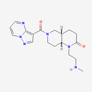 molecular formula C18H24N6O2 B5320396 rel-(4aS,8aR)-1-[2-(methylamino)ethyl]-6-(pyrazolo[1,5-a]pyrimidin-3-ylcarbonyl)octahydro-1,6-naphthyridin-2(1H)-one hydrochloride 