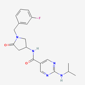 molecular formula C19H22FN5O2 B5320824 N-[1-(3-fluorobenzyl)-5-oxopyrrolidin-3-yl]-2-(isopropylamino)pyrimidine-5-carboxamide 