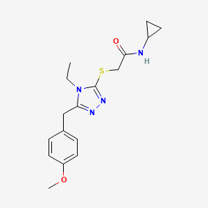 molecular formula C17H22N4O2S B5321071 N-cyclopropyl-2-{[4-ethyl-5-(4-methoxybenzyl)-4H-1,2,4-triazol-3-yl]sulfanyl}acetamide 