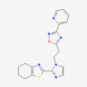 molecular formula C19H18N6OS B5321535 2-{1-[2-(3-pyridin-2-yl-1,2,4-oxadiazol-5-yl)ethyl]-1H-imidazol-2-yl}-4,5,6,7-tetrahydro-1,3-benzothiazole 