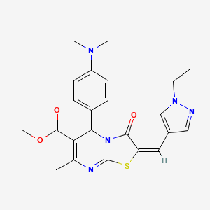 molecular formula C23H25N5O3S B5321759 METHYL 5-[4-(DIMETHYLAMINO)PHENYL]-2-[(E)-1-(1-ETHYL-1H-PYRAZOL-4-YL)METHYLIDENE]-7-METHYL-3-OXO-2,3-DIHYDRO-5H-[1,3]THIAZOLO[3,2-A]PYRIMIDINE-6-CARBOXYLATE 
