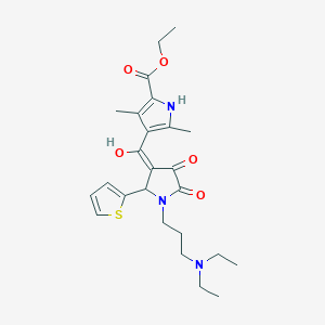molecular formula C25H33N3O5S B5321780 ethyl 4-[(E)-[1-[3-(diethylamino)propyl]-4,5-dioxo-2-thiophen-2-ylpyrrolidin-3-ylidene]-hydroxymethyl]-3,5-dimethyl-1H-pyrrole-2-carboxylate 