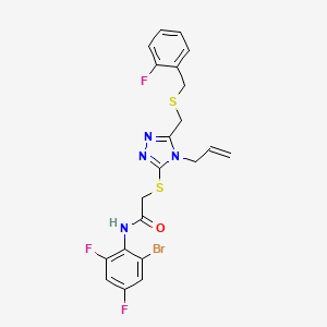 molecular formula C21H18BrF3N4OS2 B5322048 N-(2-bromo-4,6-difluorophenyl)-2-[[5-[(2-fluorophenyl)methylsulfanylmethyl]-4-prop-2-enyl-1,2,4-triazol-3-yl]sulfanyl]acetamide 