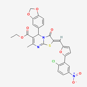 molecular formula C28H20ClN3O8S B5325366 Ethyl (2Z)-5-(2H-1,3-benzodioxol-5-YL)-2-{[5-(2-chloro-5-nitrophenyl)furan-2-YL]methylidene}-7-methyl-3-oxo-2H,3H,5H-[1,3]thiazolo[3,2-A]pyrimidine-6-carboxylate 