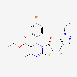 molecular formula C22H21BrN4O3S B5326939 ETHYL 5-(4-BROMOPHENYL)-2-[(E)-1-(1-ETHYL-1H-PYRAZOL-4-YL)METHYLIDENE]-7-METHYL-3-OXO-2,3-DIHYDRO-5H-[1,3]THIAZOLO[3,2-A]PYRIMIDINE-6-CARBOXYLATE 