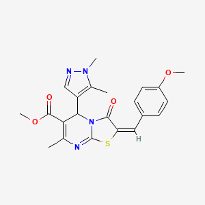 molecular formula C22H22N4O4S B5327888 METHYL 5-(1,5-DIMETHYL-1H-PYRAZOL-4-YL)-2-[(E)-1-(4-METHOXYPHENYL)METHYLIDENE]-7-METHYL-3-OXO-2,3-DIHYDRO-5H-[1,3]THIAZOLO[3,2-A]PYRIMIDINE-6-CARBOXYLATE 