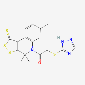 molecular formula C17H16N4OS4 B5328430 2-(4H-1,2,4-TRIAZOL-3-YLSULFANYL)-1-{4,4,7-TRIMETHYL-1-SULFANYLIDENE-1H,4H,5H-[1,2]DITHIOLO[3,4-C]QUINOLIN-5-YL}ETHAN-1-ONE 