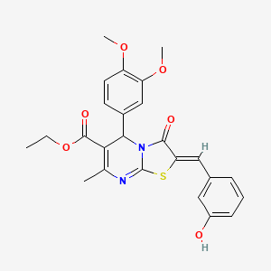 molecular formula C25H24N2O6S B5329700 ethyl (2Z)-5-(3,4-dimethoxyphenyl)-2-(3-hydroxybenzylidene)-7-methyl-3-oxo-2,3-dihydro-5H-[1,3]thiazolo[3,2-a]pyrimidine-6-carboxylate 