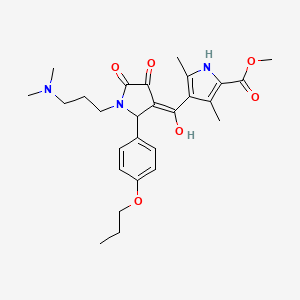 molecular formula C27H35N3O6 B5329990 methyl 4-[(E)-[1-[3-(dimethylamino)propyl]-4,5-dioxo-2-(4-propoxyphenyl)pyrrolidin-3-ylidene]-hydroxymethyl]-3,5-dimethyl-1H-pyrrole-2-carboxylate 