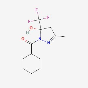 molecular formula C12H17F3N2O2 B5332824 cyclohexyl-[5-hydroxy-3-methyl-5-(trifluoromethyl)-4H-pyrazol-1-yl]methanone 