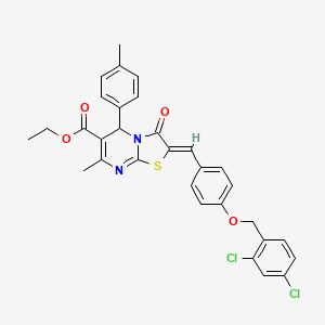molecular formula C31H26Cl2N2O4S B5332981 ethyl (2Z)-2-[[4-[(2,4-dichlorophenyl)methoxy]phenyl]methylidene]-7-methyl-5-(4-methylphenyl)-3-oxo-5H-[1,3]thiazolo[3,2-a]pyrimidine-6-carboxylate 