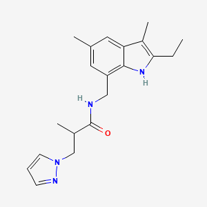 molecular formula C20H26N4O B5333392 N-[(2-ethyl-3,5-dimethyl-1H-indol-7-yl)methyl]-2-methyl-3-(1H-pyrazol-1-yl)propanamide 