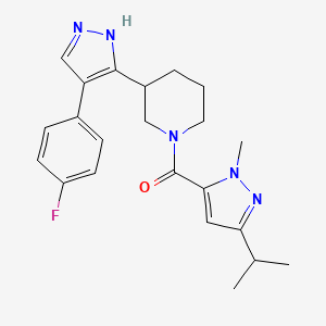 molecular formula C22H26FN5O B5334229 [3-[4-(4-fluorophenyl)-1H-pyrazol-5-yl]piperidin-1-yl]-(2-methyl-5-propan-2-ylpyrazol-3-yl)methanone 