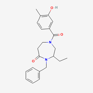 molecular formula C22H26N2O3 B5334538 4-benzyl-3-ethyl-1-(3-hydroxy-4-methylbenzoyl)-1,4-diazepan-5-one 