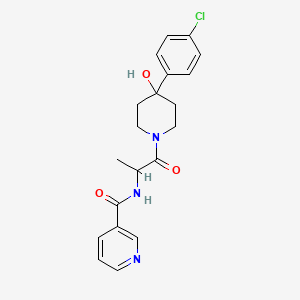 molecular formula C20H22ClN3O3 B5335111 N-{2-[4-(4-chlorophenyl)-4-hydroxy-1-piperidinyl]-1-methyl-2-oxoethyl}nicotinamide 