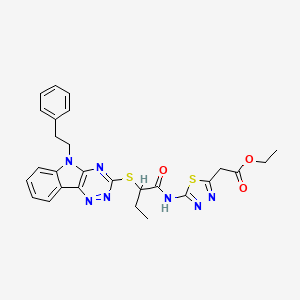 molecular formula C27H27N7O3S2 B5335171 ETHYL 2-[5-({2-[(5-PHENETHYL-5H-[1,2,4]TRIAZINO[5,6-B]INDOL-3-YL)SULFANYL]BUTANOYL}AMINO)-1,3,4-THIADIAZOL-2-YL]ACETATE 