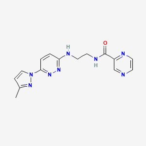 molecular formula C15H16N8O B5335342 N-(2-{[6-(3-methyl-1H-pyrazol-1-yl)-3-pyridazinyl]amino}ethyl)-2-pyrazinecarboxamide 