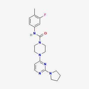 molecular formula C20H25FN6O B5335826 N-(3-fluoro-4-methylphenyl)-4-[2-(1-pyrrolidinyl)-4-pyrimidinyl]-1-piperazinecarboxamide 