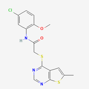 molecular formula C16H14ClN3O2S2 B5335995 N-(5-chloro-2-methoxyphenyl)-2-(6-methylthieno[2,3-d]pyrimidin-4-yl)sulfanylacetamide 
